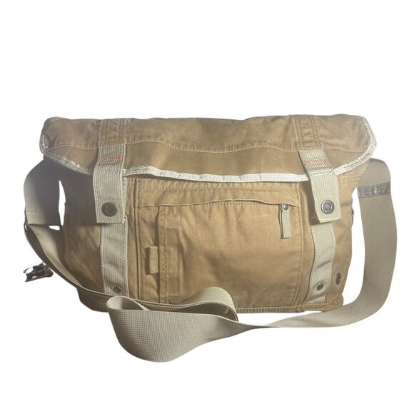 American Eagle Outfitters Canvas Messenger Crossbody Bag Khaki Tan Travel School - Picture 1 of 11